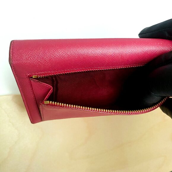 Prada Pink Saffiano Leather Flap Long Wallet with Bow - Picture 6 of 11